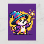 Wizard Cat - Magic Pixel Art Fantasy Design Postkarte (Vorderseite)