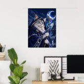 Wizard Cat Moon Magic Fantasy Art Poster (Heimbüro)