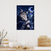 Wizard Cat Moon Magic Fantasy Art Poster (Küche)