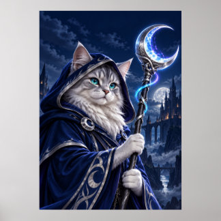 Wizard Cat Moon Magic Fantasy Art Poster