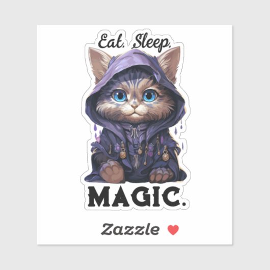 Wizard Cat Sticker - "Iss. Schlafen. Magie." (Blatt)