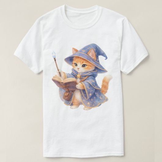 Wizard Cat with a Spellbook T-Shirt (Design vorne)