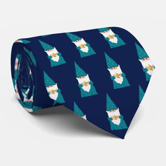 Wizard Christmas Gnome auf Navy Blue Neck Tie Krawatte (Gerollt)
