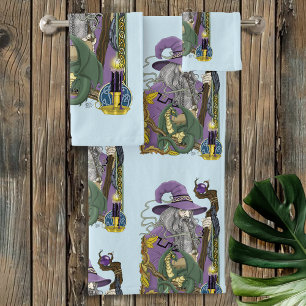 Wizard Dragon Fantasy Lila Badhandtuch Set