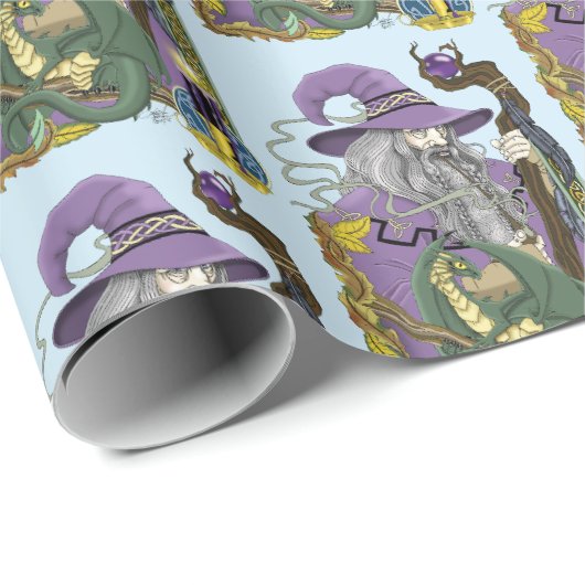 Wizard Dragon Fantasy Lila Geschenkpapier (Rolleneckpunkt)