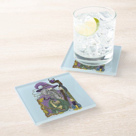 Wizard Dragon Fantasy Lila Glasuntersetzer (Schrägansicht)