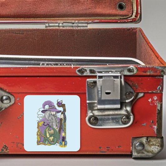 Wizard Dragon Fantasy Lila Quadratischer Aufkleber