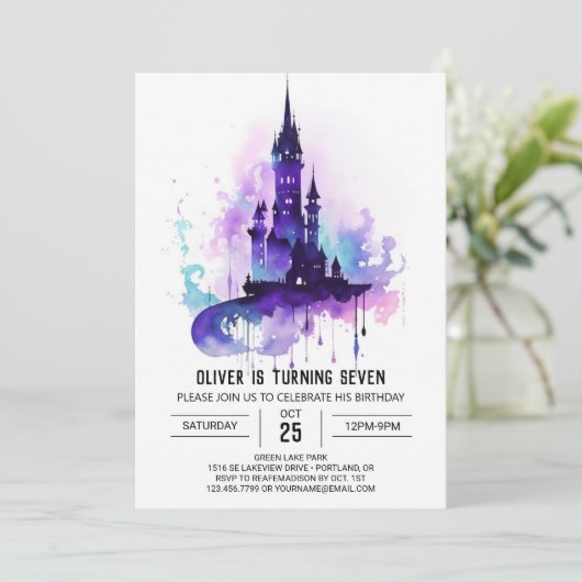 Wizard Editable Magic Birthday Einladung (Stehend Vorderseite)