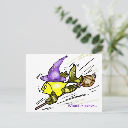 Wizard Fish - lustig niedlich zeichnend Postkarte (Stehend Vorderseite)