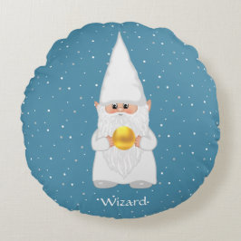Wizard Gnome & Gold auf Sapphire Blue Rundes Kissen