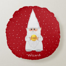 Wizard Gnome & Gold on Red Round Pillow Rundes Kissen