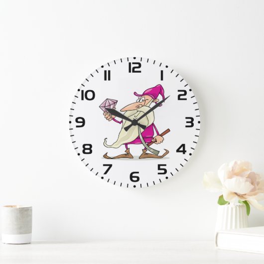 Wizard Gnome with Large Diamond Gemstone Große Wanduhr (Zuhause)