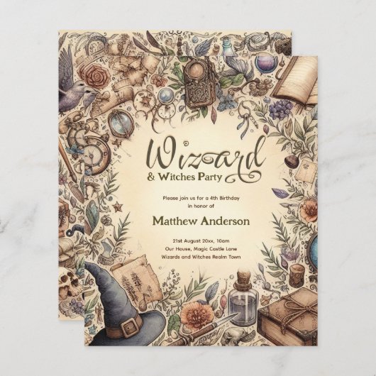 Wizard Hext Party Magische Vintage Wands Hats (Vorne/Hinten)