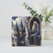 Wizard in Castle Tower Feiertagskarte (Stehend Vorderseite)