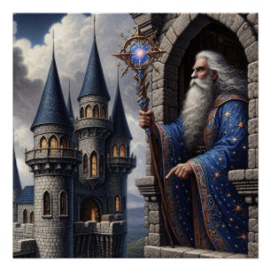Wizard in Castle Tower Poster