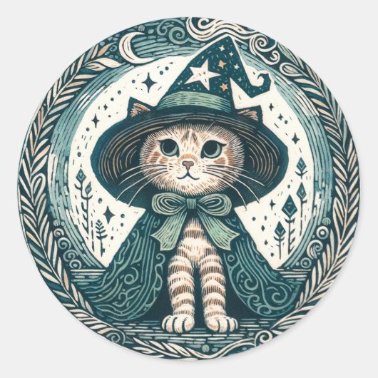 Wizard Kitty cat Runder Aufkleber (Vorderseite)