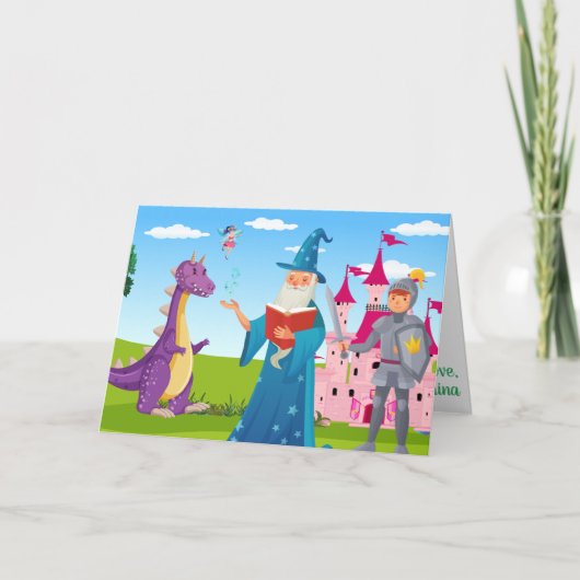 Wizard Knight Dragon Fairy Tale Kinder Fab farbig Karte (Vorderseite)