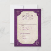 Wizard Lila Stars Owl Magic Wedding RSVP Karte (Vorderseite)