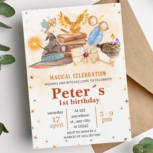 Wizard Magical Kids Birthday Party Invitation Einladung