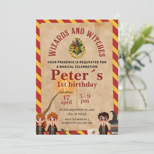 Wizard Magical Kids Birthday Party Invite Einladung (Stehend Vorderseite)