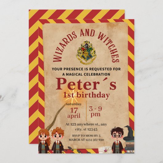 Wizard Magical Kids Birthday Party Invite Einladung (Vorne/Hinten)