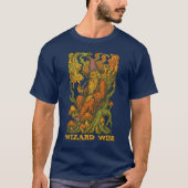 Wizard on Gnarly Tree Retro Psychedelic Art T-Shirt (Vorderseite)