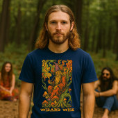 Wizard on Gnarly Tree Retro Psychedelic Art T-Shirt