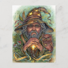 Wizard Postcard Forest Fantasy Magic Owl Postkarte
