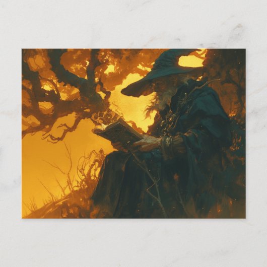Wizard Reading unter einer Tree-Postkarte Postkarte (Vorderseite)