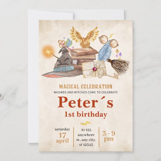 Wizard School Themed Birthday Party Invitation Einladung (Vorderseite)
