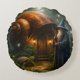 Wizard snail shell cottage fantasy round throw cus rundes kissen