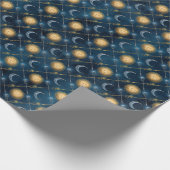 Wizard Wand Celestial Sun Moon Blue Hintergrund Geschenkpapier (Ecke)