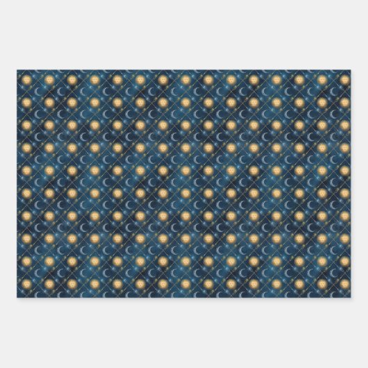 Wizard Wand Celestial Sun Moon Blue Hintergrund Geschenkpapier Set (Vorderseite 2)