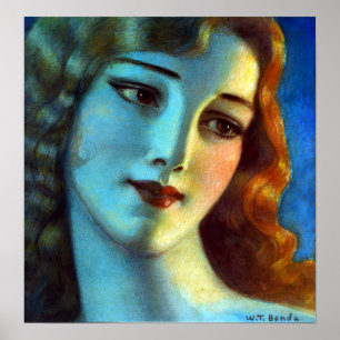 Władysław T. Benda Head of Girl with Long Blonde Poster