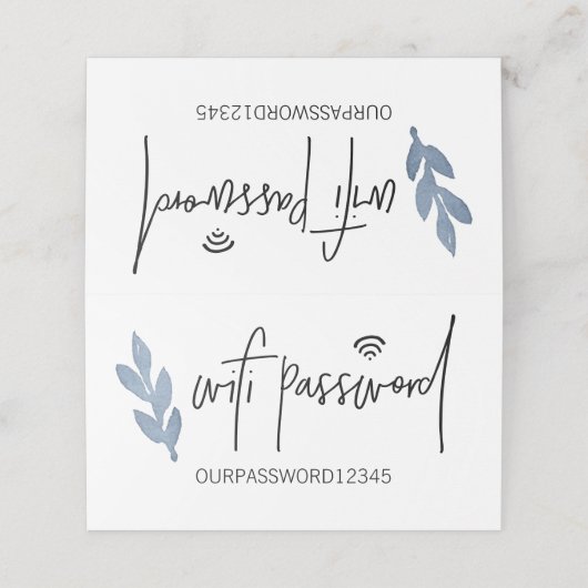 WLAN-Kennwort Blaues Wasserfarbenblatt SIGN Platzkarte (Außenseite Aufgefaltet)