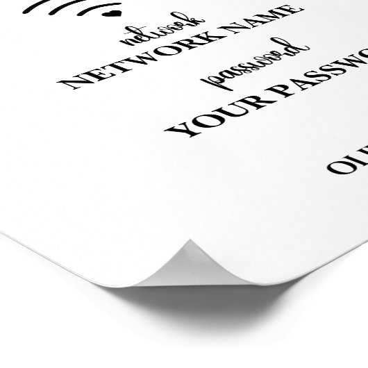 WLAN-Netzwerkkennwort Elegante Modernes Hochzeitsz Poster (Ecke)