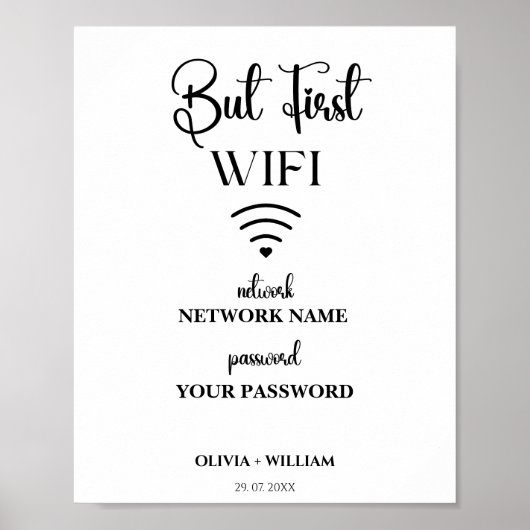 WLAN-Netzwerkkennwort Elegante Modernes Hochzeitsz Poster (Vorne)