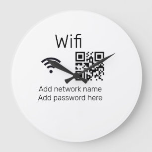 WLAN-Passwort Schild QR-Code hier Details hier  Große Wanduhr
