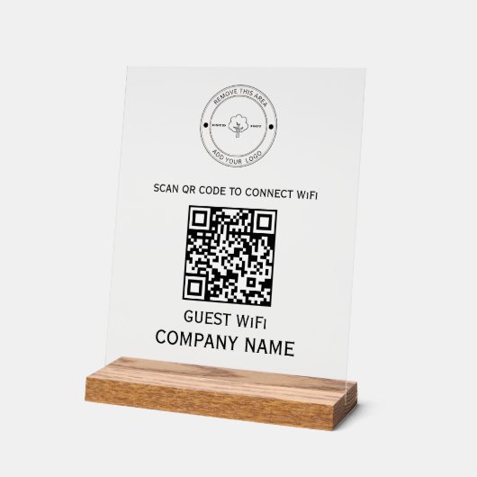 WLAN QR-Codekennwort und Netzwerkname weiß Acrylschild (Winkel)