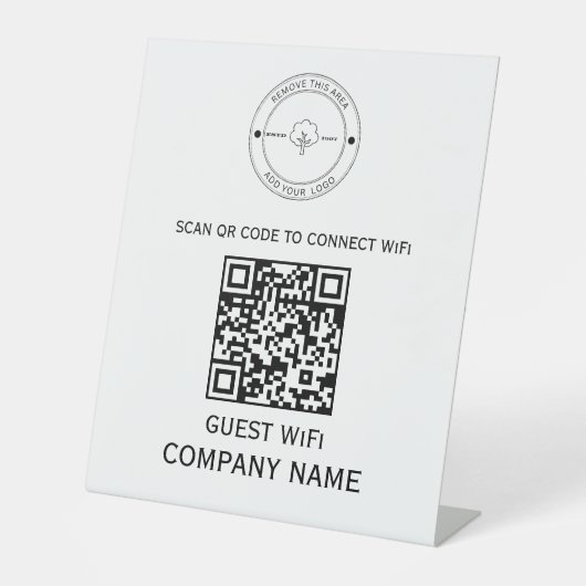 WLAN QR-Codekennwort und Netzwerkname weiß Sockelschild (Vorderseite)