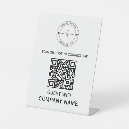 WLAN QR-Codekennwort und Netzwerkname weiß Sockelschild (Vorderseite)