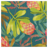 Wlid Blume Protea Aquamarin Fabric Stoff (Nahaufnahme)