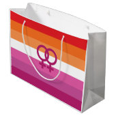 WLW Lesbische Stolperflagge (Sunset) Große Geschenktüte (Rückseite Schrägansicht)