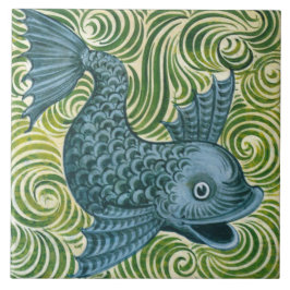 Wm De Morgan Blue Dolphin Tile (rechts) Fliese