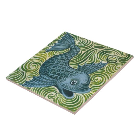 Wm De Morgan Blue Dolphin Tile (rechts) Fliese (Seite)