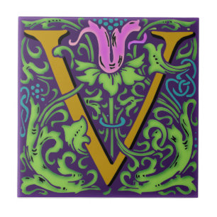 Wm Morris Verziert Initial "V" Letter Keramik Tile Fliese