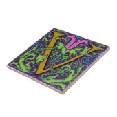 Wm Morris Verziert Initial "V" Letter Keramik Tile Fliese (Seite)