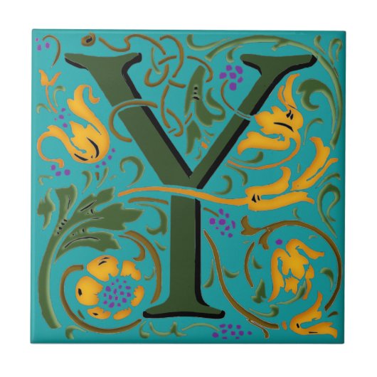 Wm Morris Verziert Initial "Y" Letter Keramik Tile Fliese (Vorderseite)