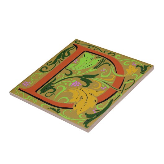 Wm Morris Verziert Letter "D" Initial Keramik Tile Fliese (Seite)