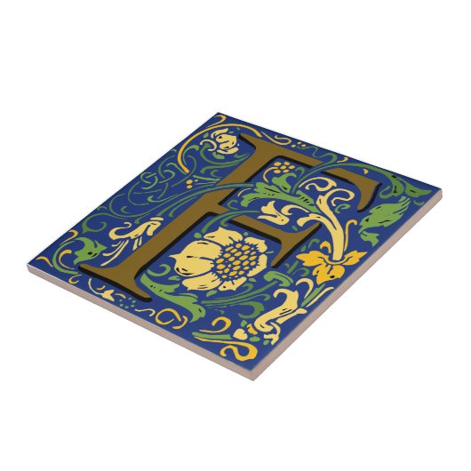 Wm Morris Verziert Letter "F" Initial Keramik Tile Fliese (Seite)